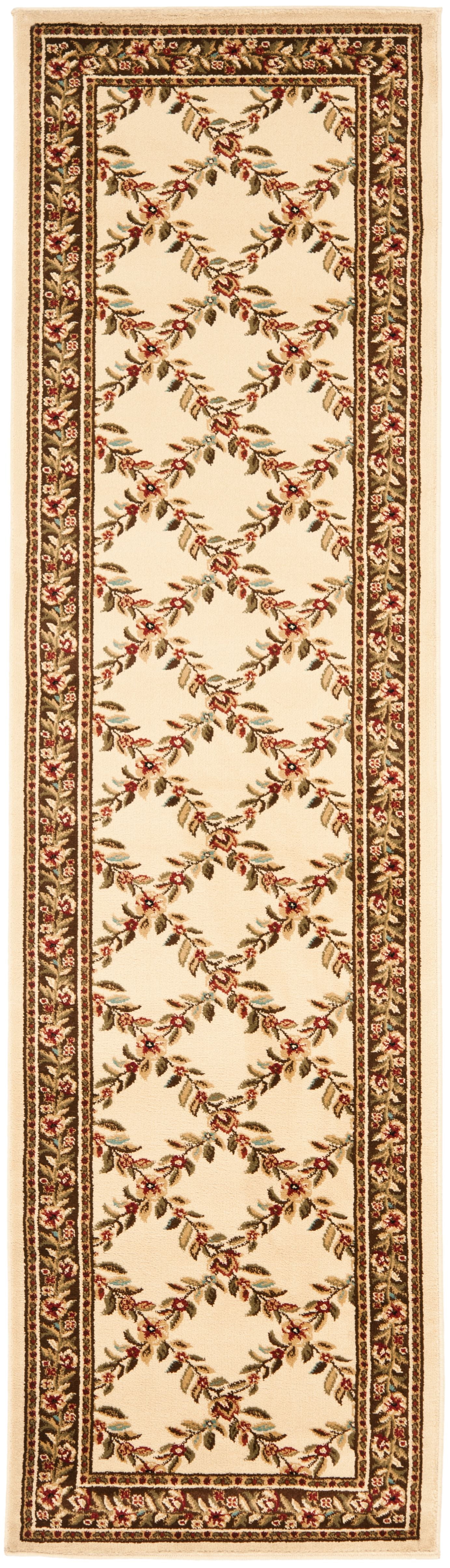 SAFAVIEH Lyndhurst Marshall Floral Border Runner Rug, Ivory/Brown, 2'3" x 12'