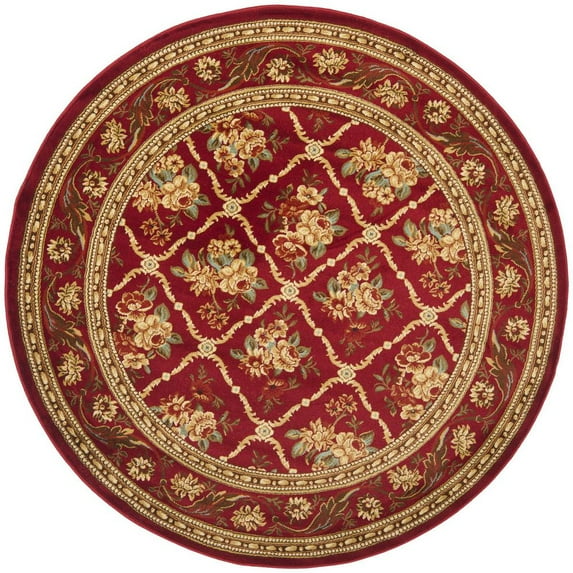 SAFAVIEH Lyndhurst Mason Floral Border Area Rug, Red, 5'3" x 5'3" Round