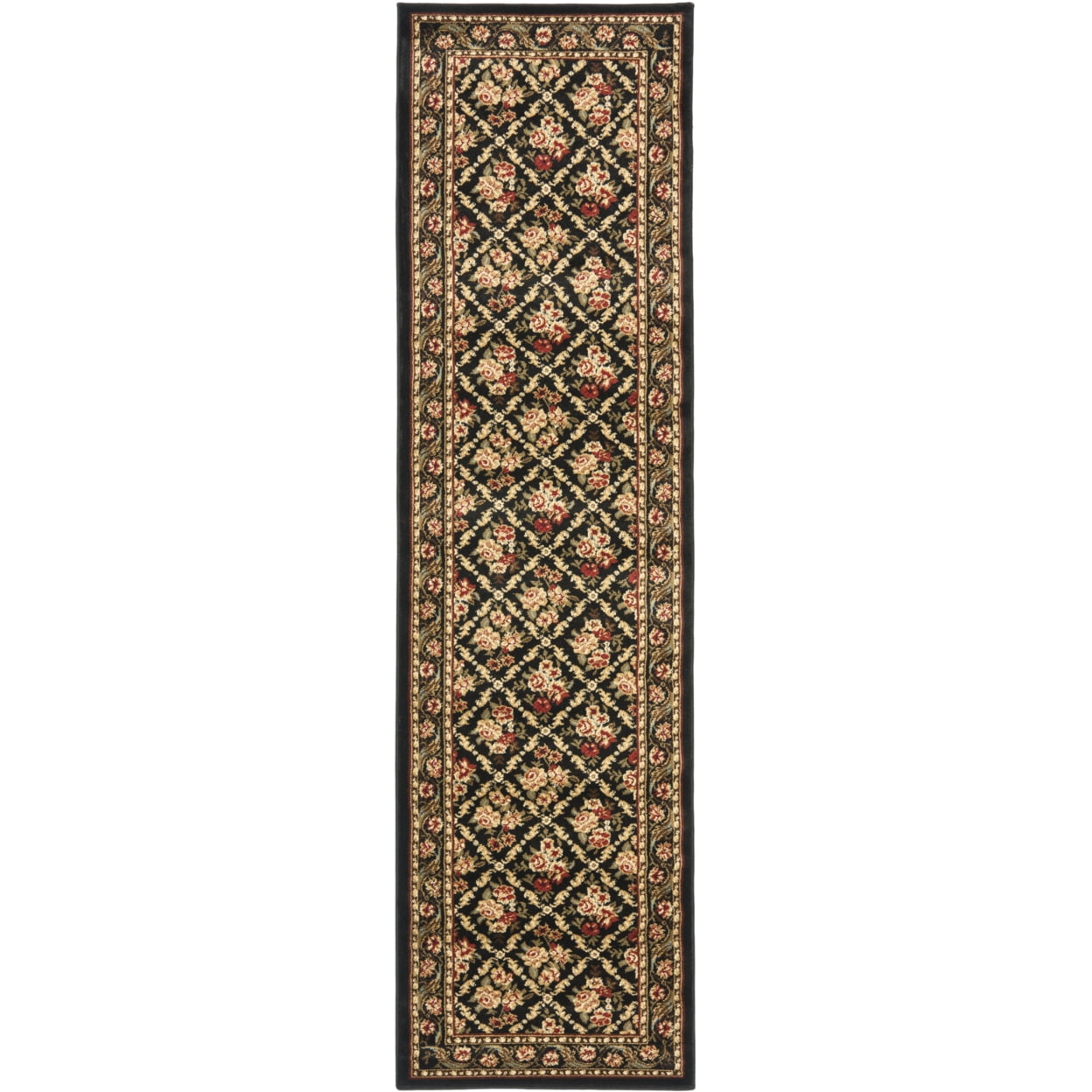 SAFAVIEH Lyndhurst Mason Floral Border Runner Rug, Black, 2'3