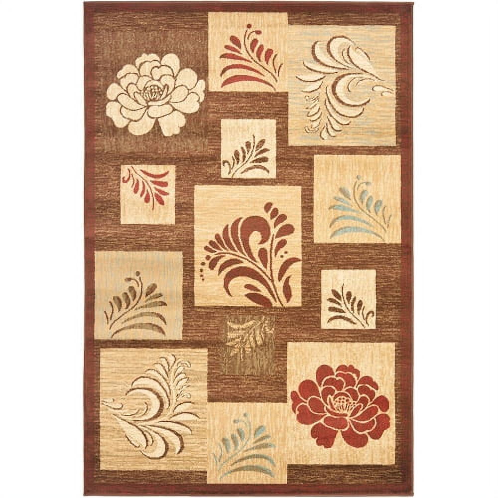 Brown and Multicolor Patchwork Synthetic Area Rug, 6'7" x 6'7"