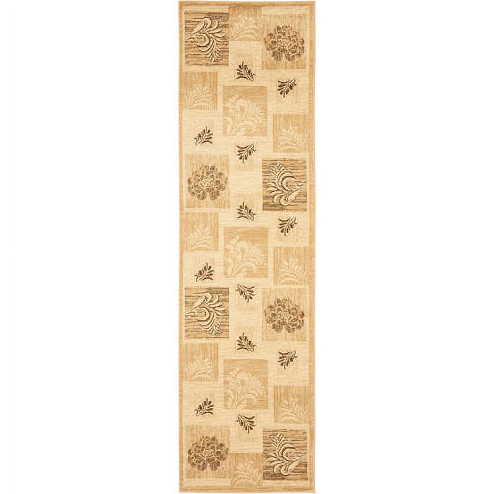 Ivory and Multicolor Floral Patchwork Area Rug, 2'3" x 8'
