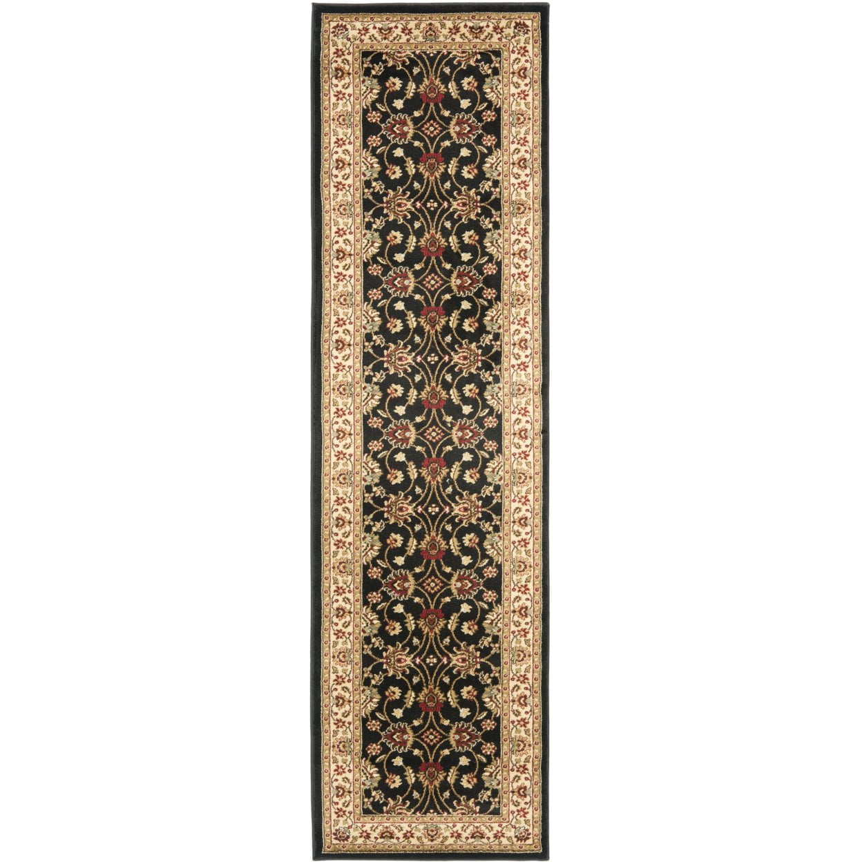 Black and Ivory Synthetic Safavid Style Area Rug, 6'7" Square