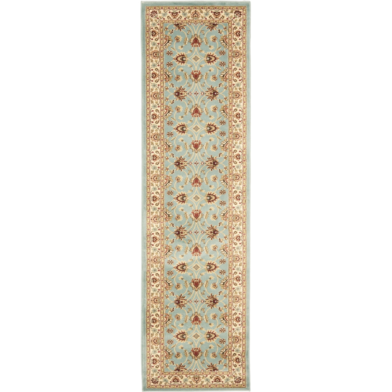 Blue and Ivory Floral Border Medium Pile Area Rug