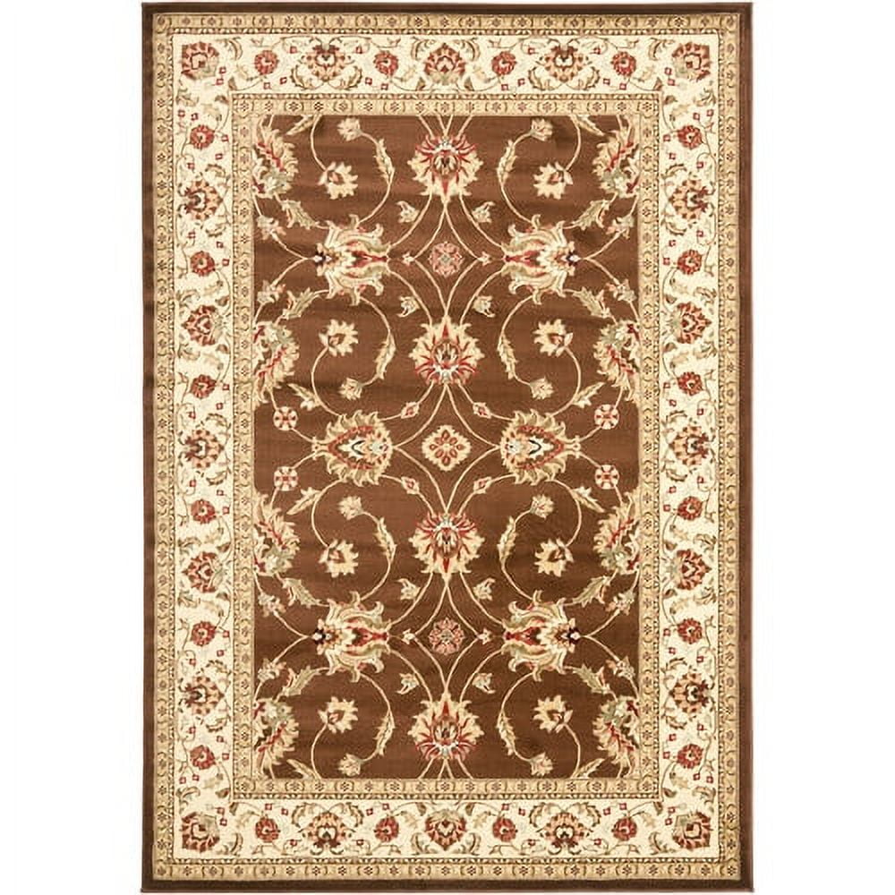 Brown and Ivory 4' x 6' Hand-Knotted Synthetic Area Rug