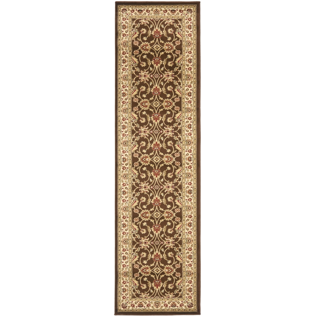 Brown and Ivory Round Safavid Style Synthetic Area Rug