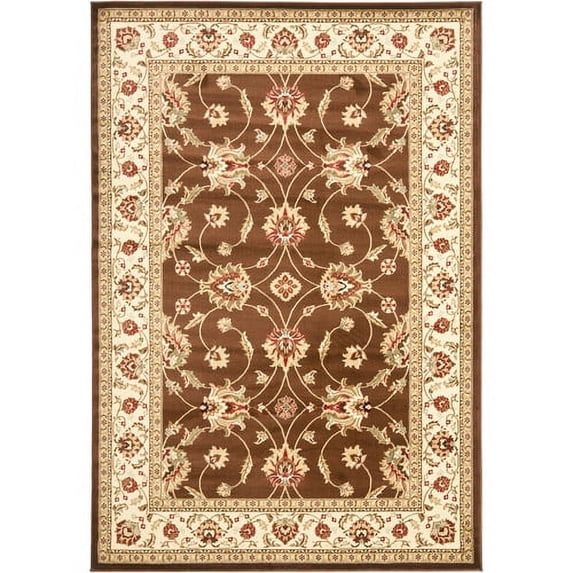 SAFAVIEH Lyndhurst Miah Floral Border Area Rug, Brown/Ivory, 6'7" x 9'6"