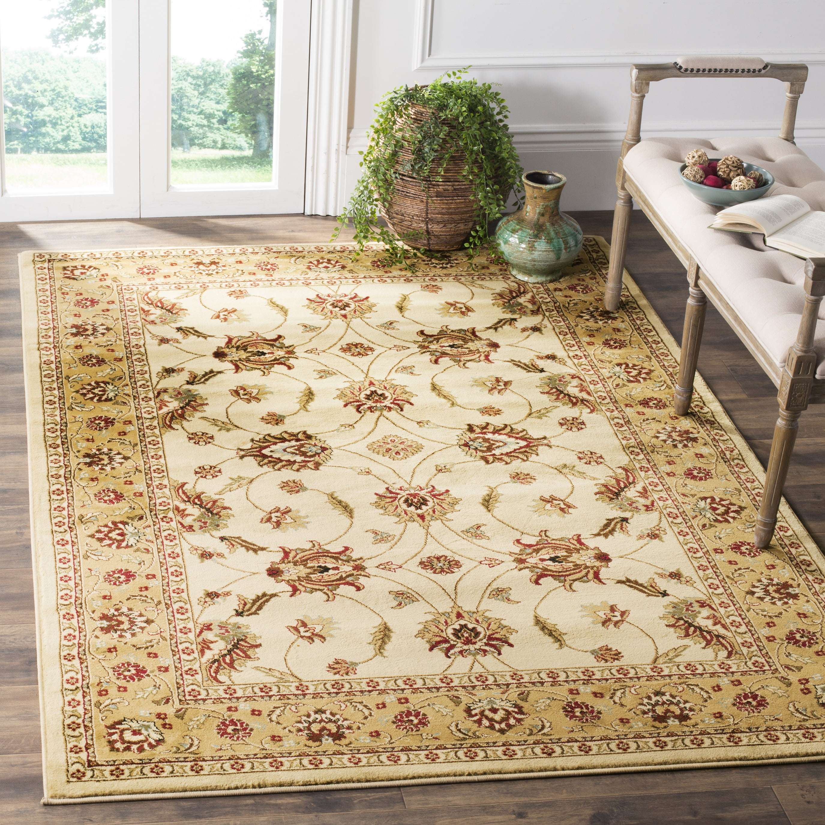 Ivory and Beige Hand-Knotted Synthetic Area Rug, 12' x 15'