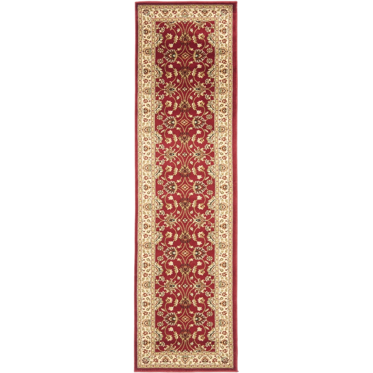 Red and Ivory Synthetic Safavid Style Area Rug, 6'7" Square