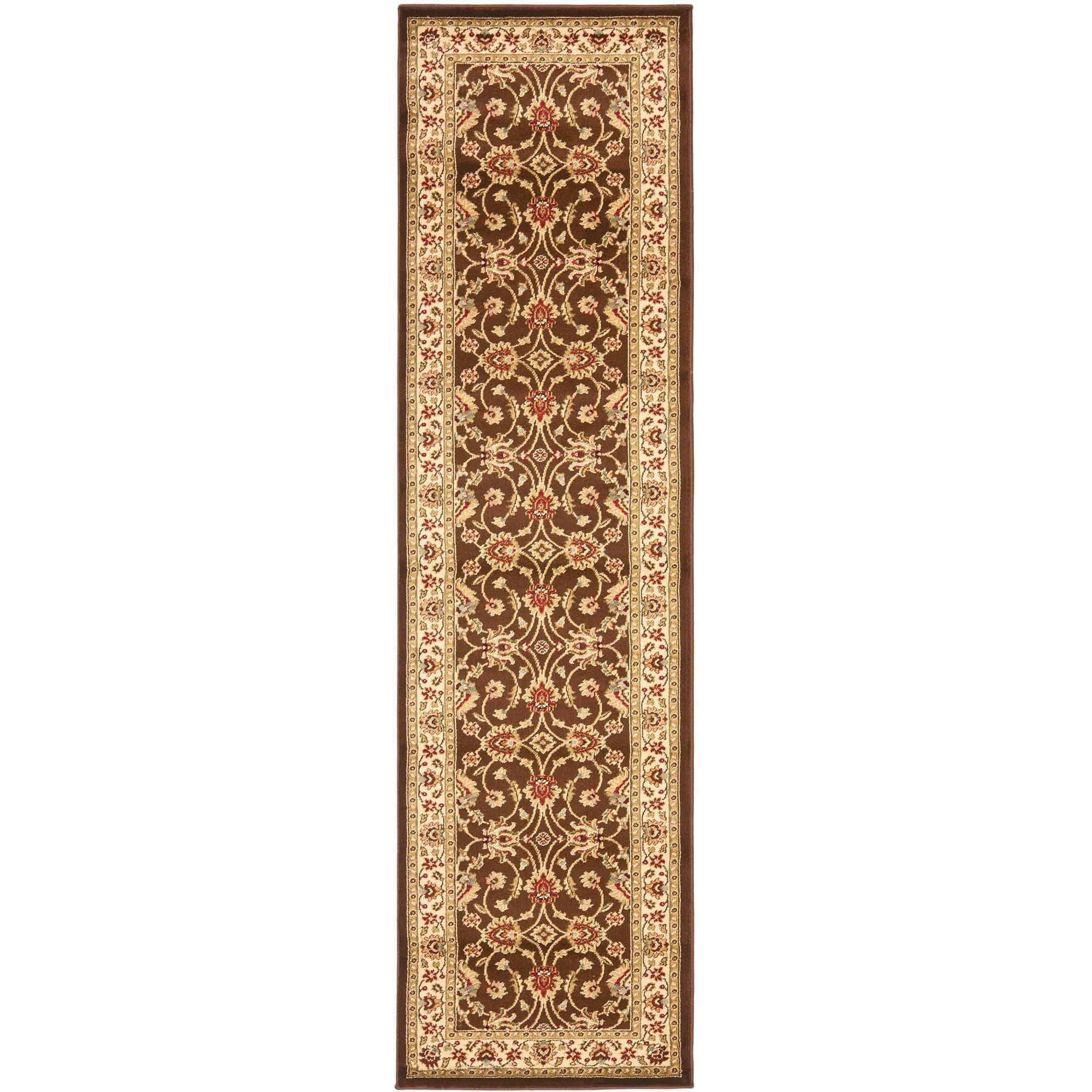 Brown and Ivory Safavid Style Synthetic Runner Rug