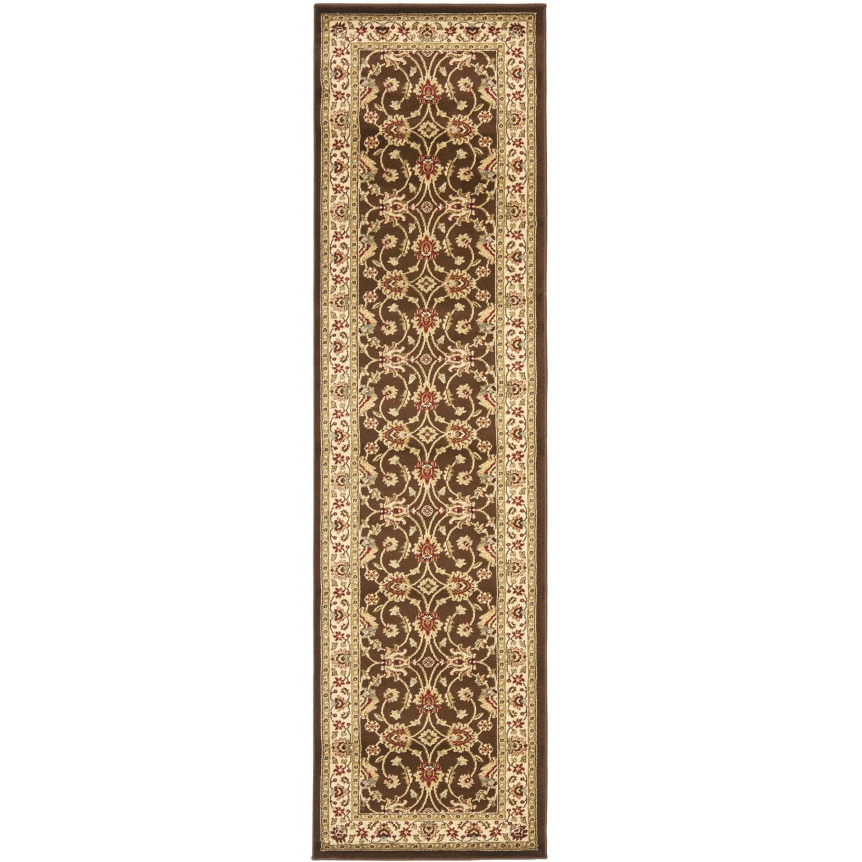 Brown and Ivory Safavid Style Synthetic Runner Rug