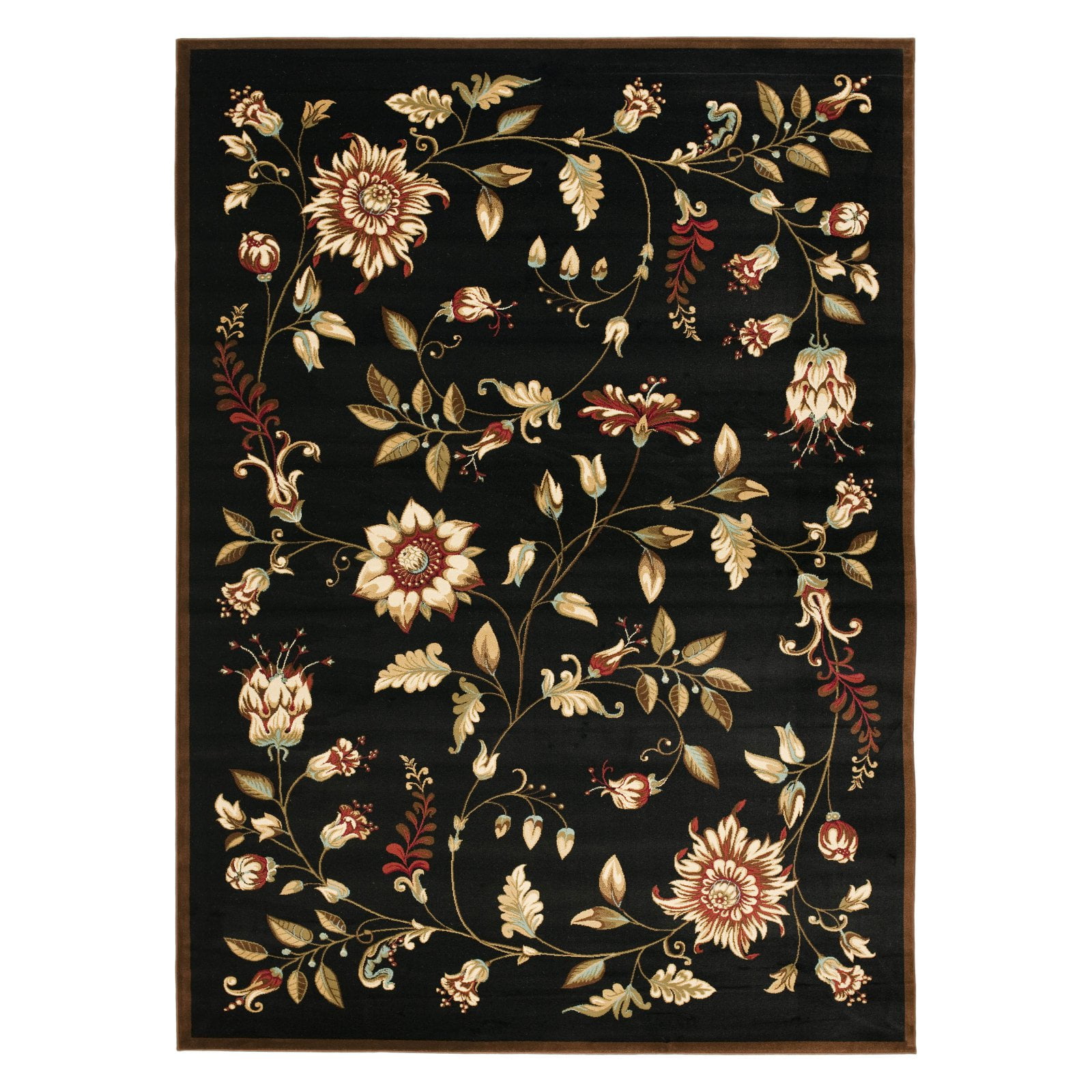 Elegant Floral Symphony 5' x 7' Black Hand-Knotted Area Rug