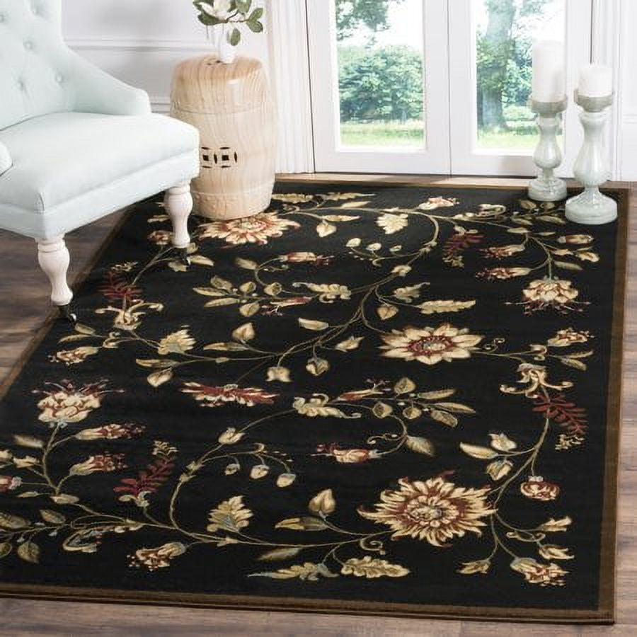 Elegant Charm Black & Multicolor Synthetic 6'7" x 9'6" Area Rug