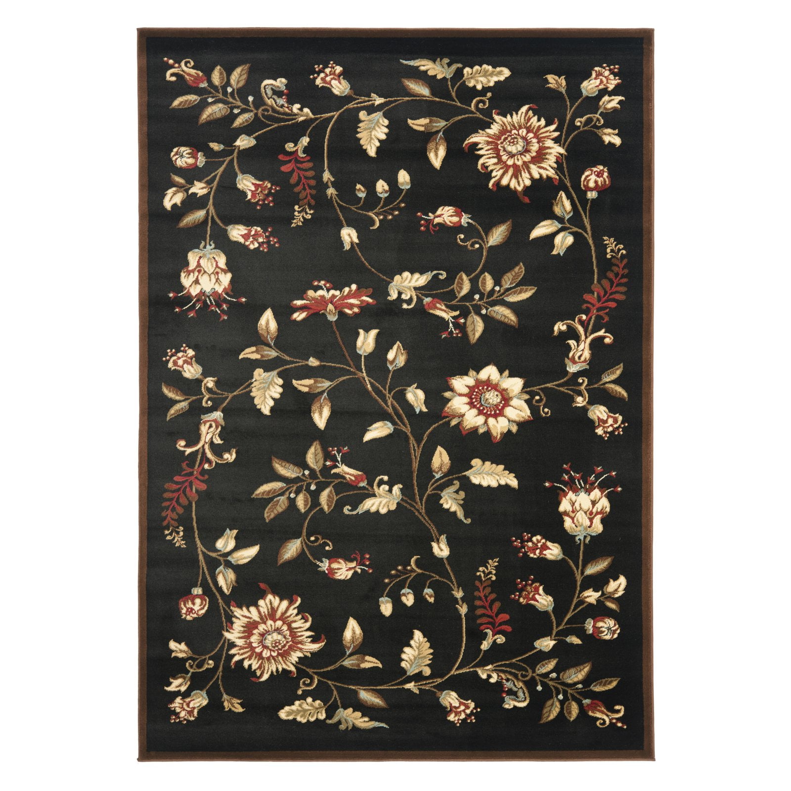Black Floral Tufted Synthetic 8' x 11' Area Rug