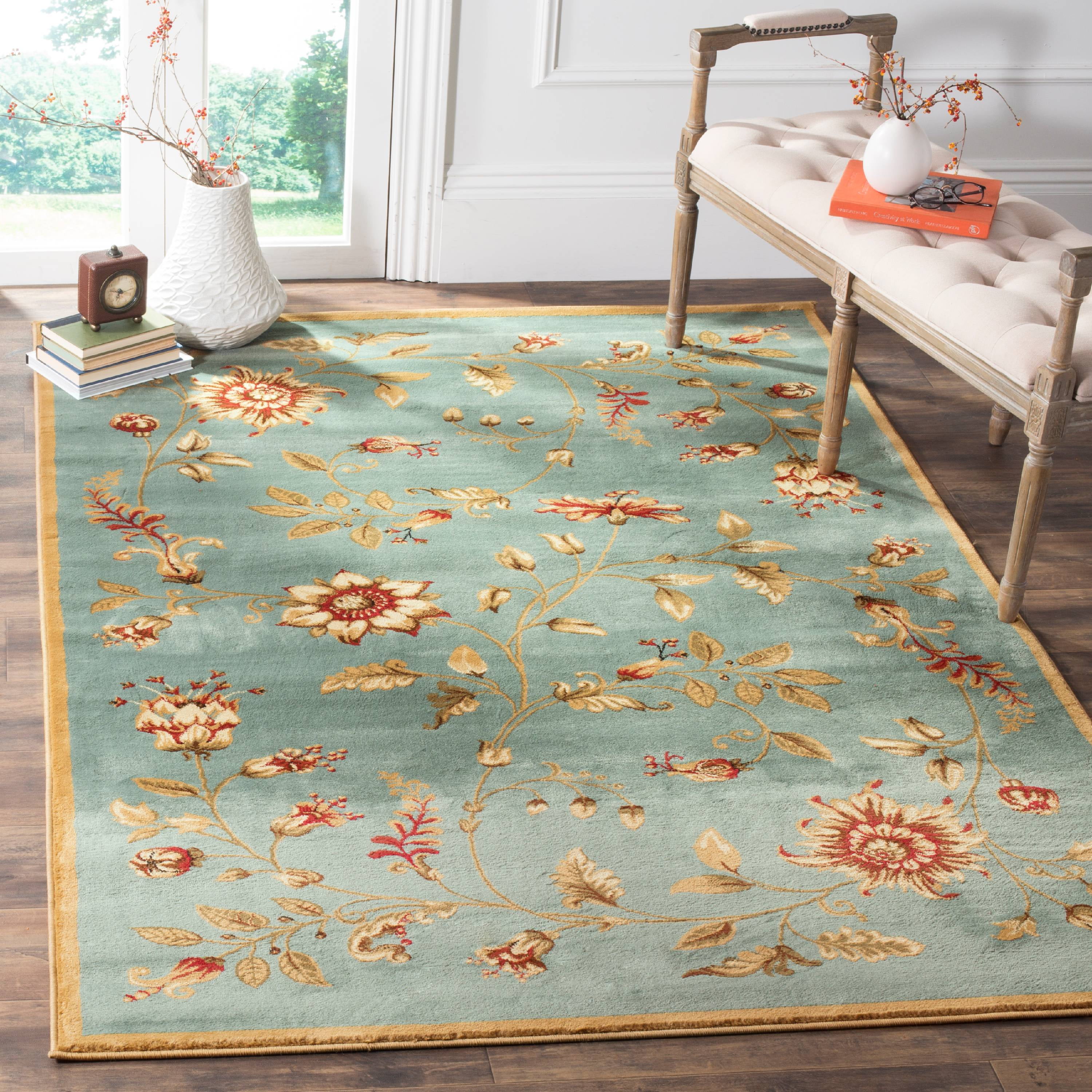 Elegant Blue Floral Hand-Knotted Area Rug, 3' x 5', Synthetic