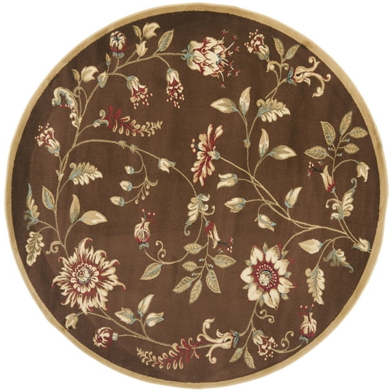 SAFAVIEH Lyndhurst Milo Floral Border Area Rug, Brown/Multi, 5'3" x 5'3" Round