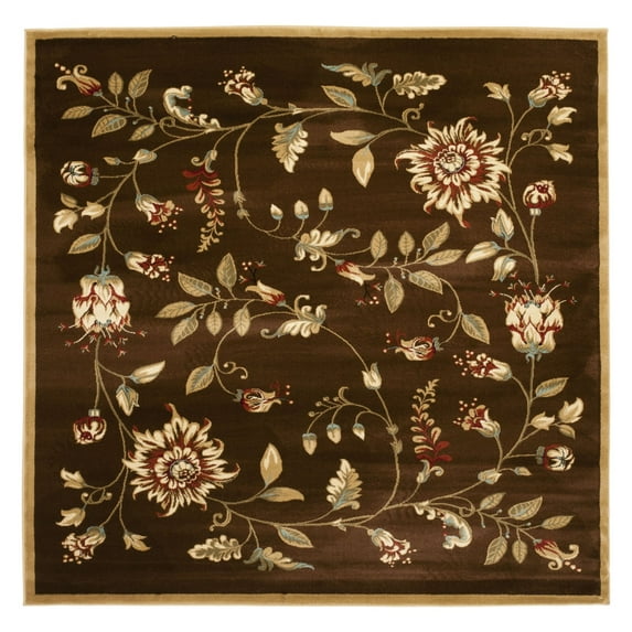 SAFAVIEH Lyndhurst Milo Floral Border Area Rug, Brown/Multi, 6'7" x 6'7" Square