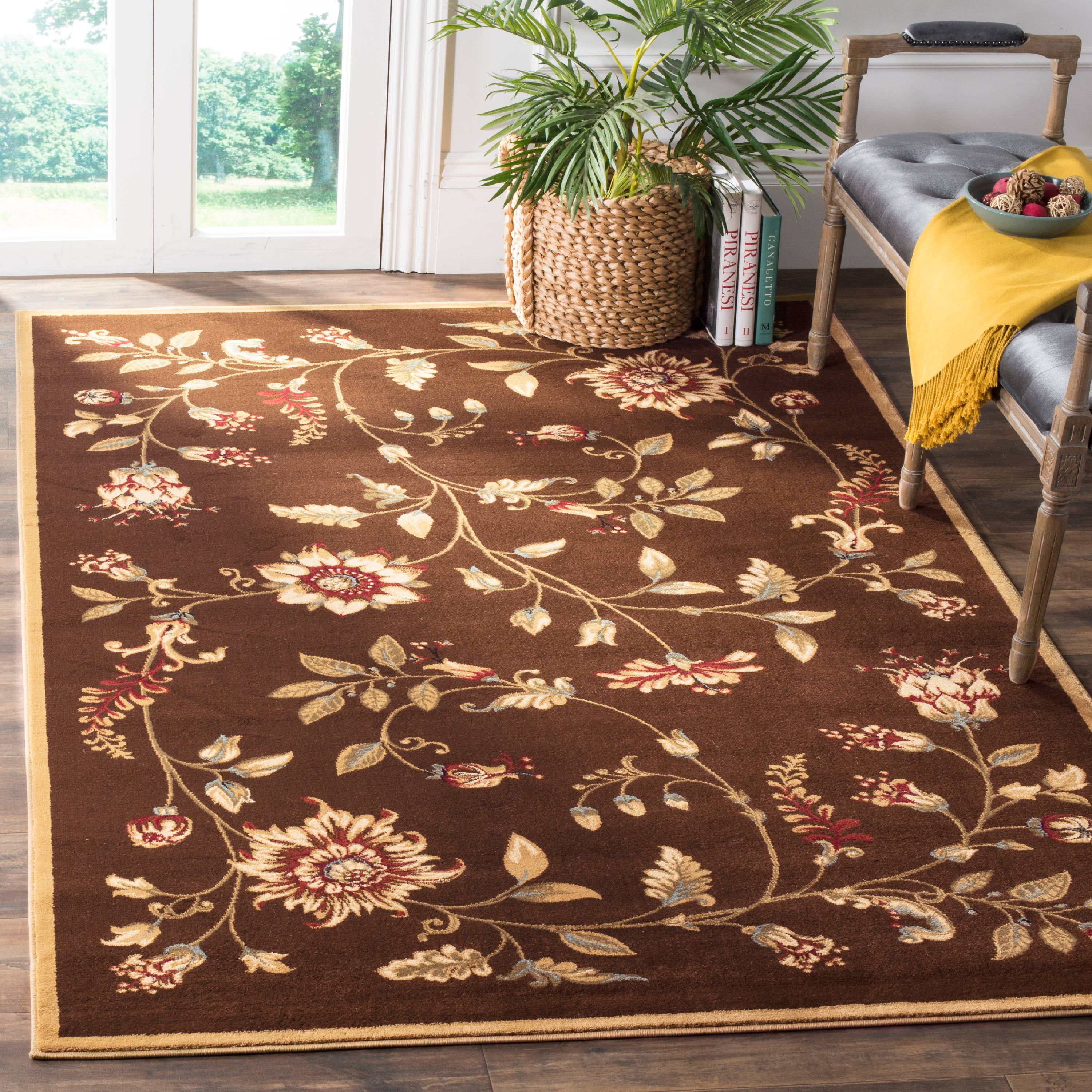 Brown and Multicolor Floral Synthetic Area Rug