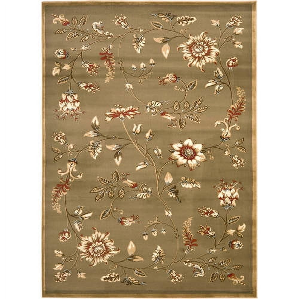 Green and Multi Floral Synthetic Rectangular Area Rug