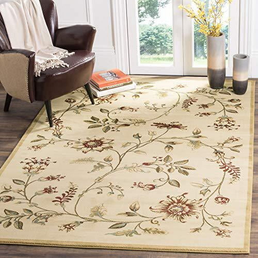 Ivory Floral Synthetic 4' x 6' Easy Care Area Rug