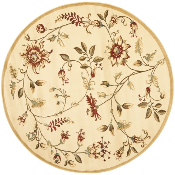 SAFAVIEH Lyndhurst Milo Floral Border Area Rug, Ivory/Multi, 5'3" x 5'3" Round