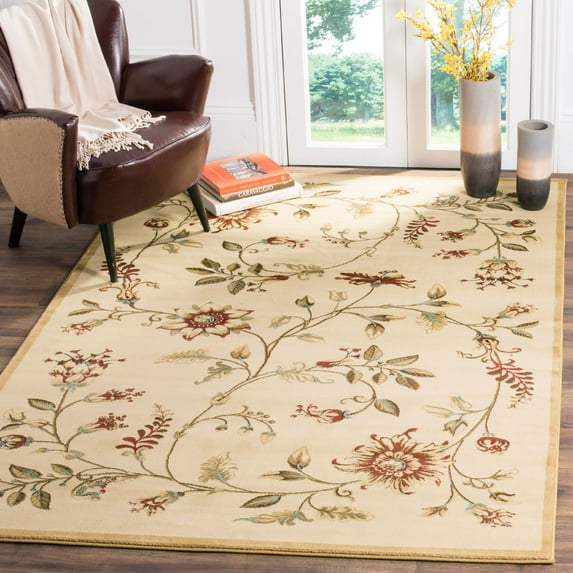 SAFAVIEH Lyndhurst Milo Floral Border Area Rug, Ivory/Multi, 6'7" x 6'7" Square
