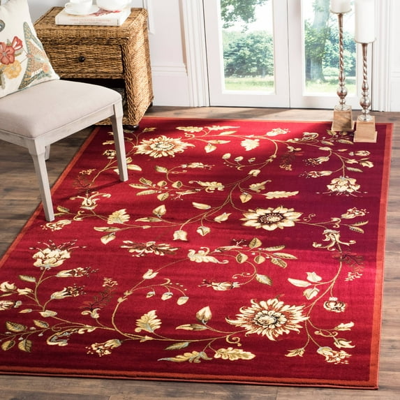 SAFAVIEH Lyndhurst Milo Floral Border Area Rug, Red/Multi, 5'3" x 7'6"