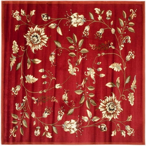 SAFAVIEH Lyndhurst Milo Floral Border Area Rug, Red/Multi, 6'7" x 6'7" Square