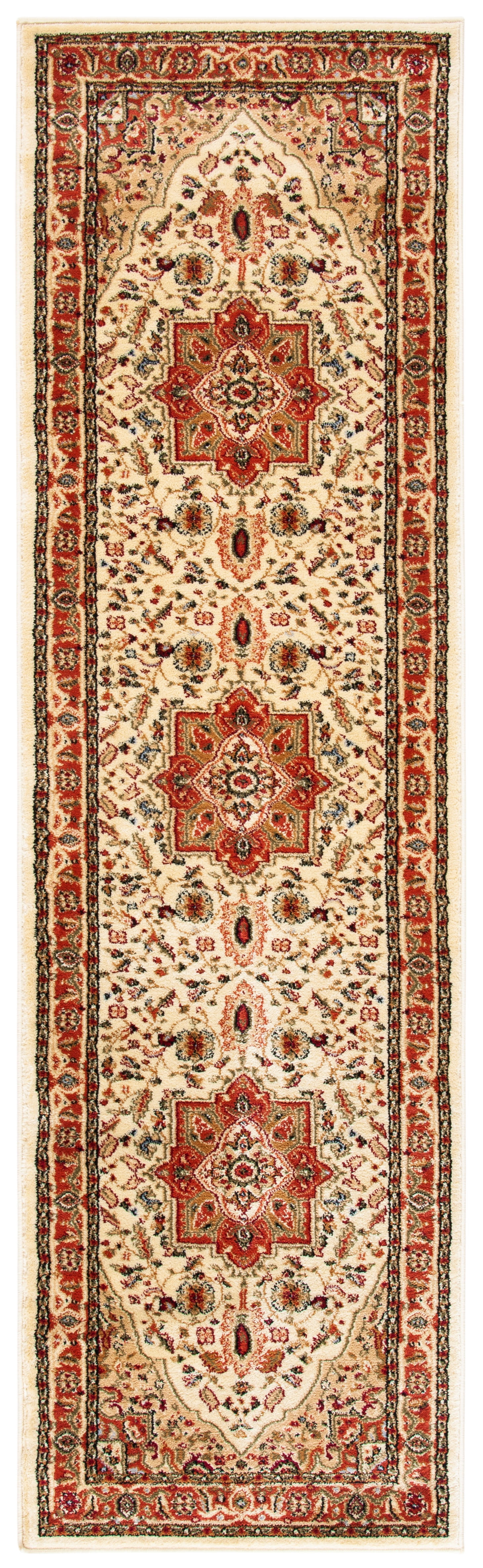 Elegant Ivory and Rust Hand-Knotted Synthetic Runner Rug - 27"x16"