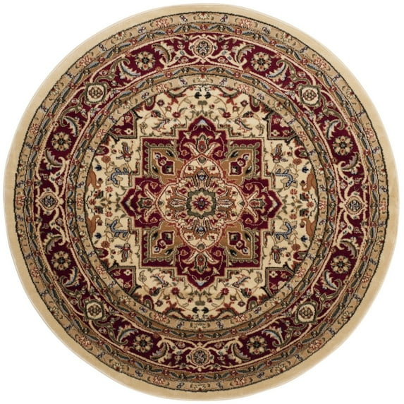 SAFAVIEH Lyndhurst Miranda Traditional Bordered Area Rug, Ivory/Red, 10' x 10' Round