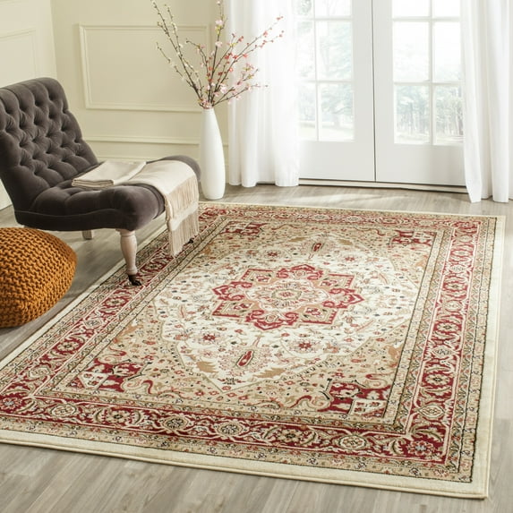 SAFAVIEH Lyndhurst Miranda Traditional Bordered Area Rug, Ivory/Red, 10' x 10' Square