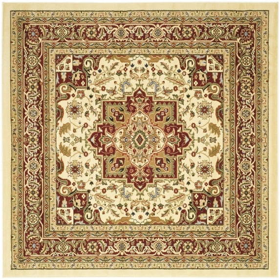 SAFAVIEH Lyndhurst Miranda Traditional Bordered Area Rug, Ivory/Red, 5'3" x 5'3" Square
