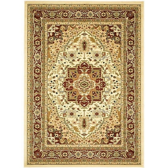SAFAVIEH Lyndhurst Miranda Traditional Bordered Area Rug, Ivory/Red, 8' x 8' Round