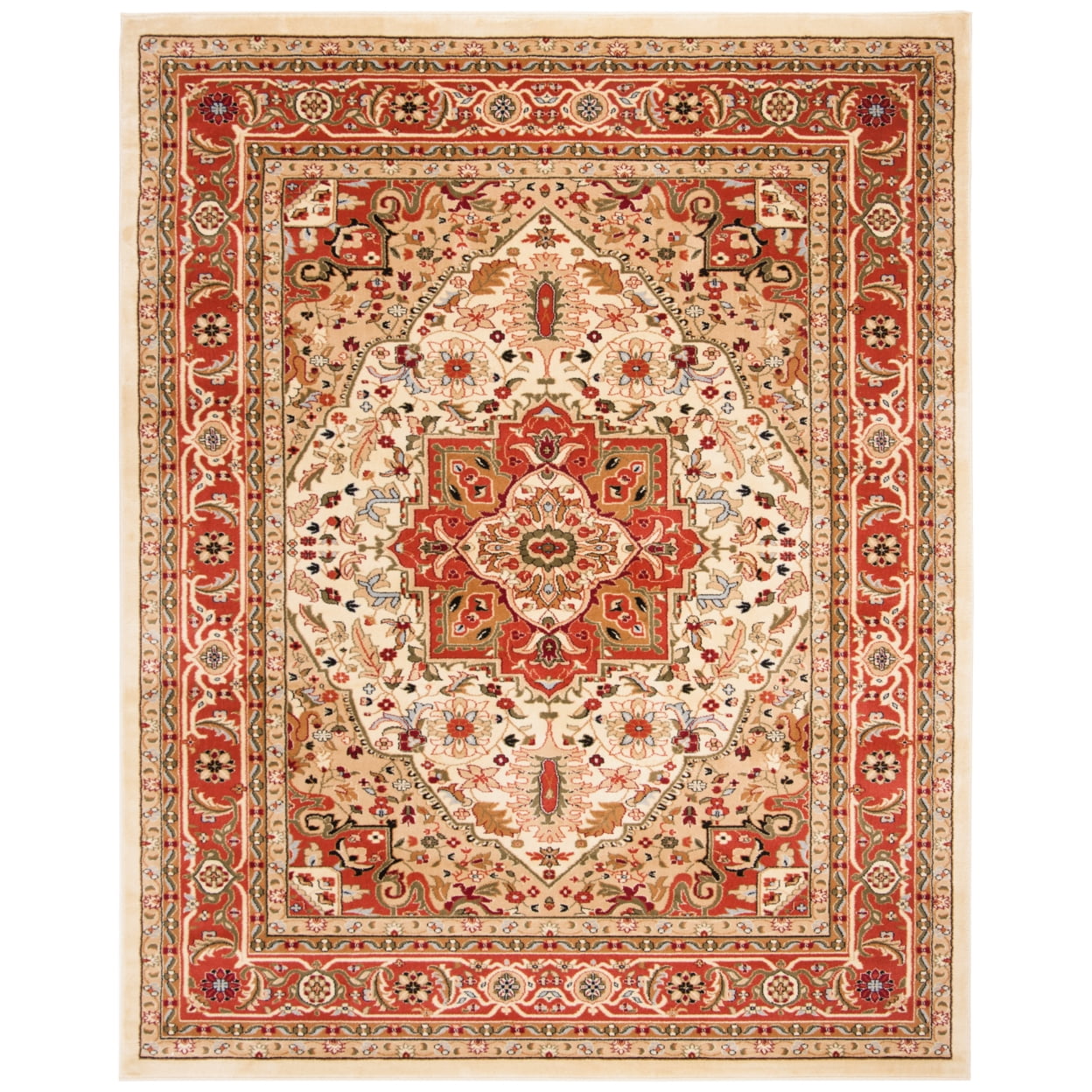 Ivory and Rust Floral Square Synthetic Area Rug