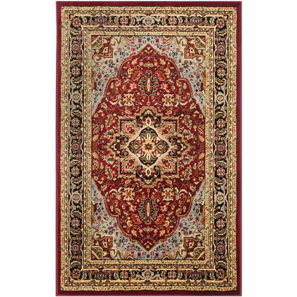 Lyndhurst Red and Black Round Floral Synthetic Rug