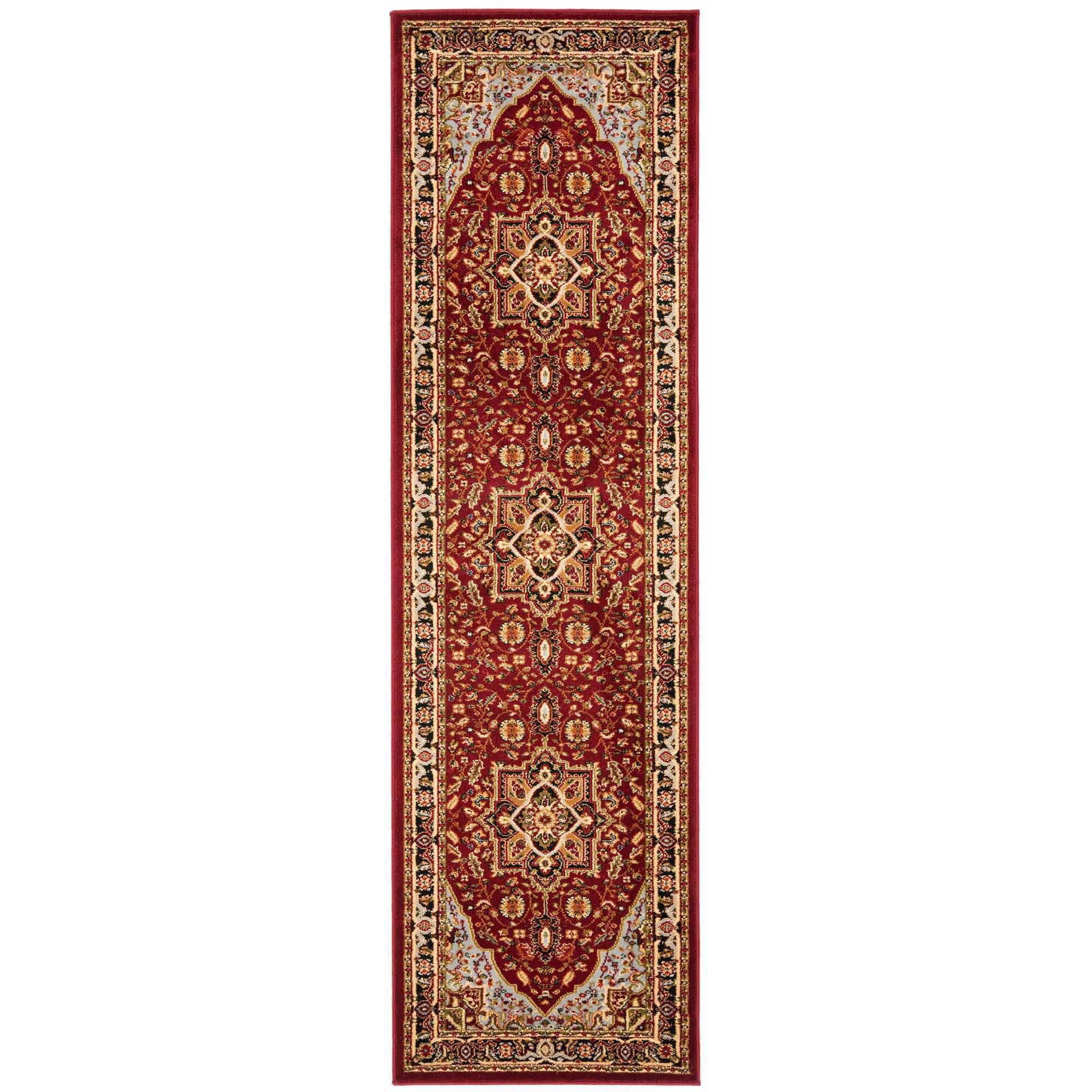 Red and Black Floral Synthetic Runner Rug, 2'3" x 8'