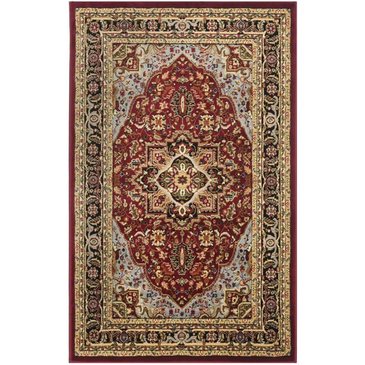 Red and Black Floral Synthetic Runner Rug, 2'3" x 8'