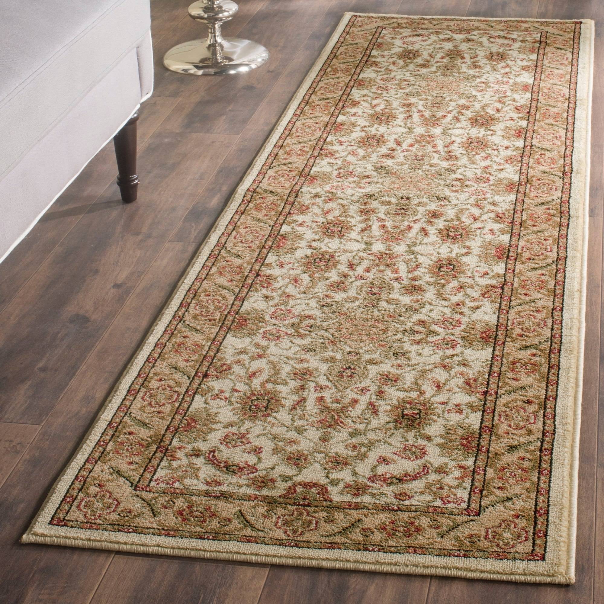 SAFAVIEH Lyndhurst Nadia Floral Border Wool Runner Rug, Ivory/Tan, 2'3" x 12'