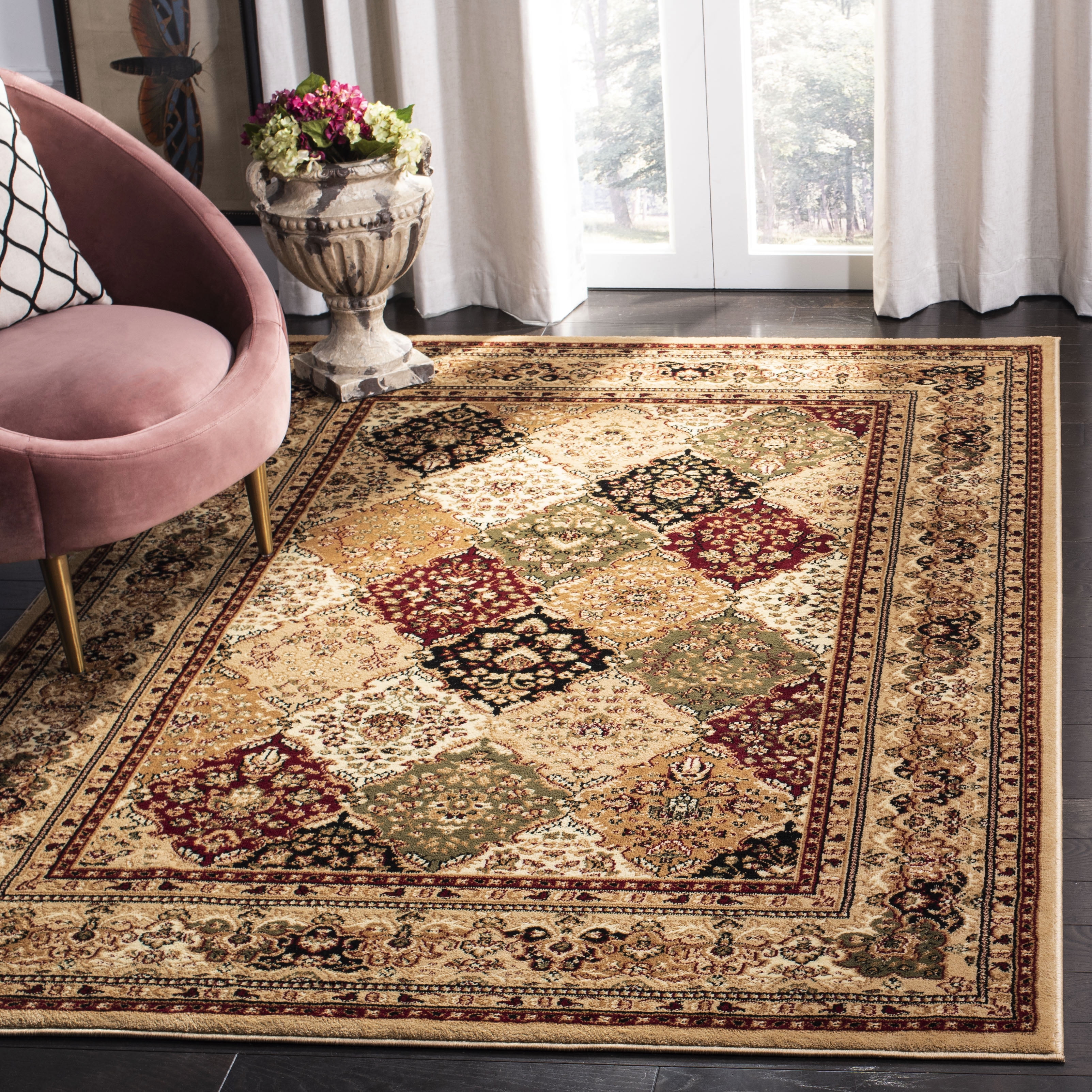 Safavid Style Multi Black Synthetic Rectangular Area Rug