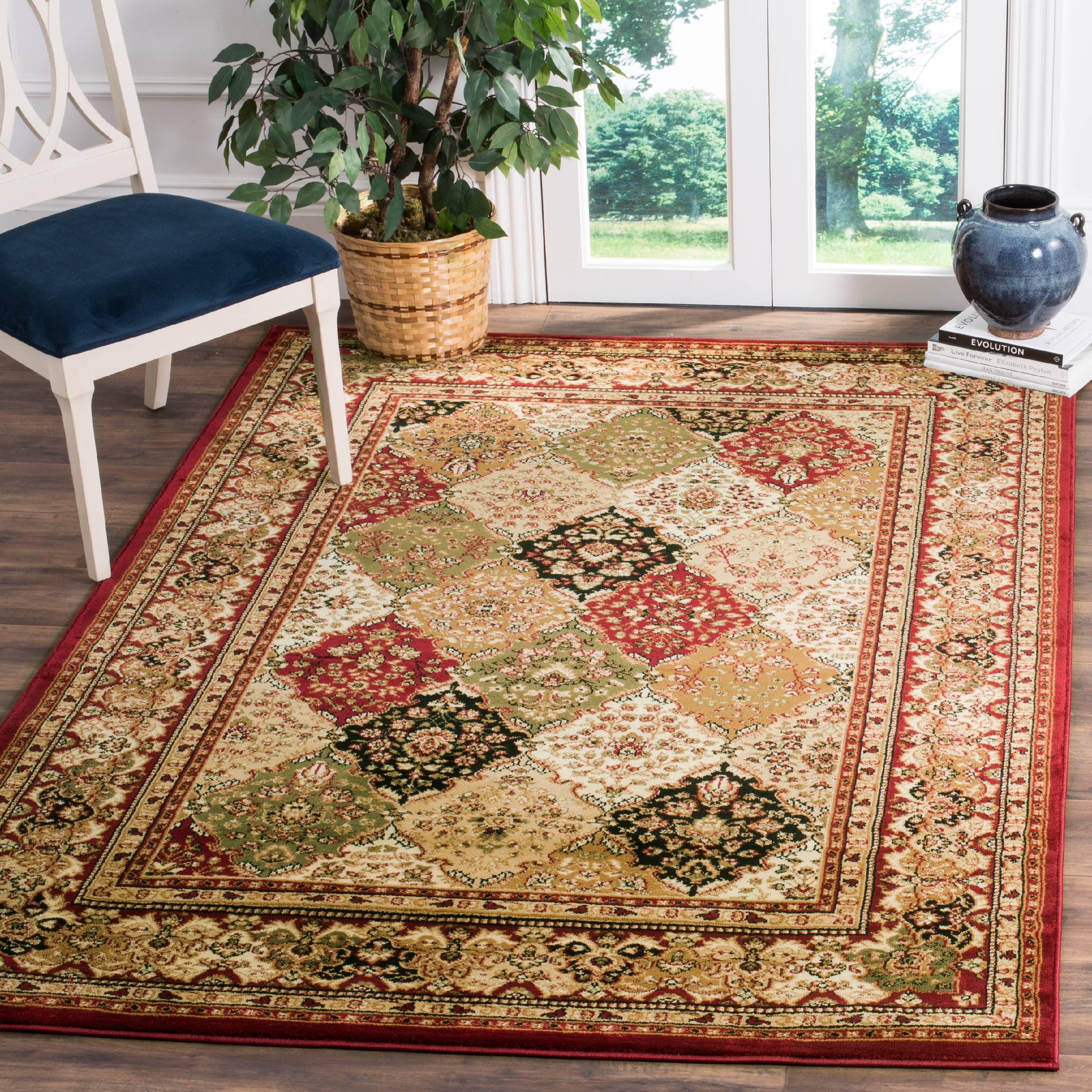 Safavid Style Red and Multi Synthetic Rectangle Rug 4' x 6'