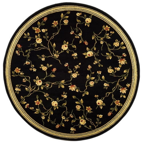 SAFAVIEH Lyndhurst Rebecca Floral Bordered Area Rug, Black, 8' x 8' Round