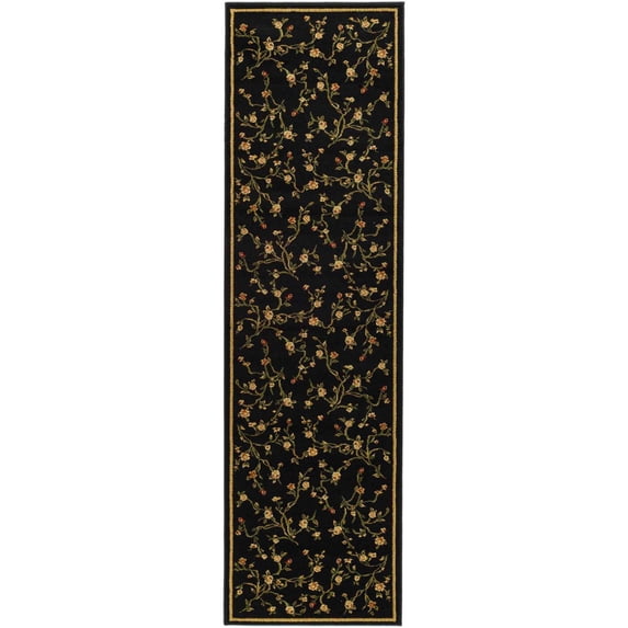 SAFAVIEH Lyndhurst Rebecca Floral Bordered Runner Rug, Black, 2'3" x 8'