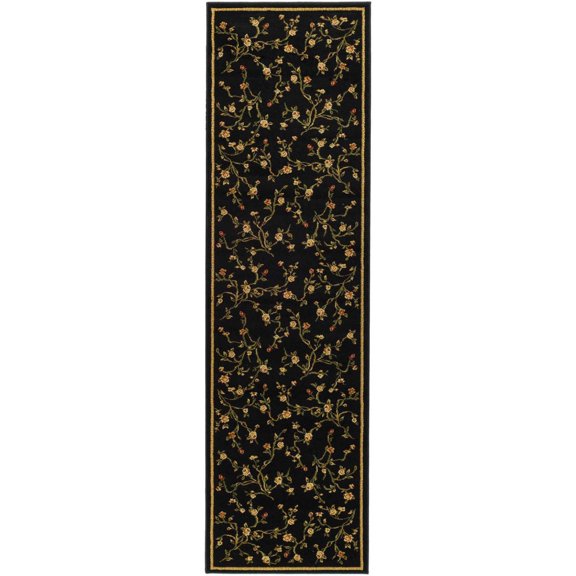 SAFAVIEH Lyndhurst Rebecca Floral Bordered Runner Rug, Black, 2'3" x 8'
