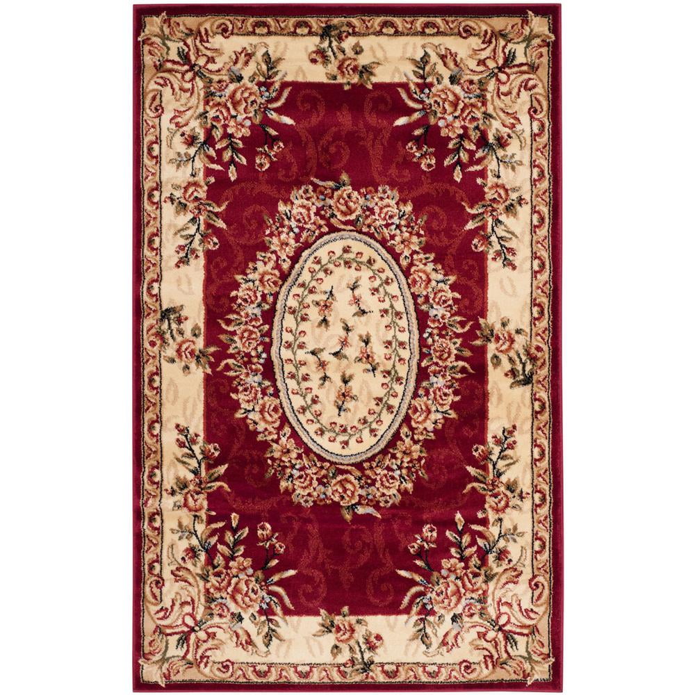 Red and Ivory Floral Synthetic Stain-Resistant Area Rug, 12' x 15'