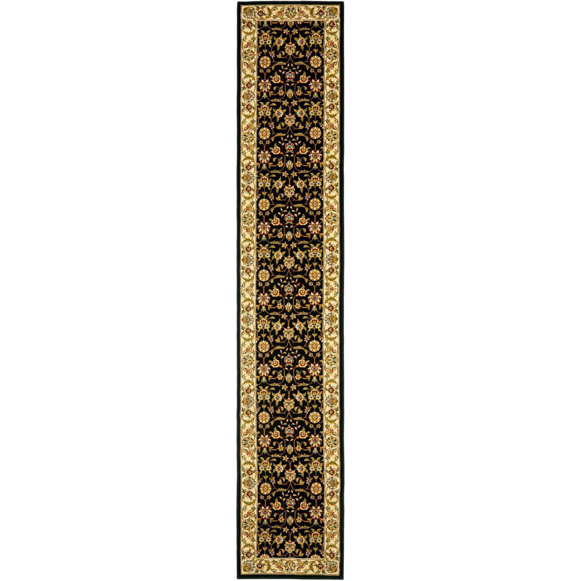 Black Floral Hand-knotted Synthetic Runner Rug