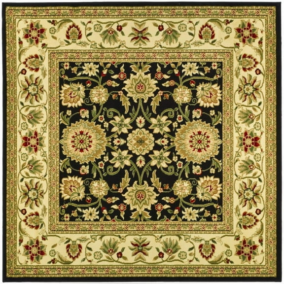 SAFAVIEH Lyndhurst Victoria Floral Area Rug, Black/Ivory, 3'3" x 3'3" Square