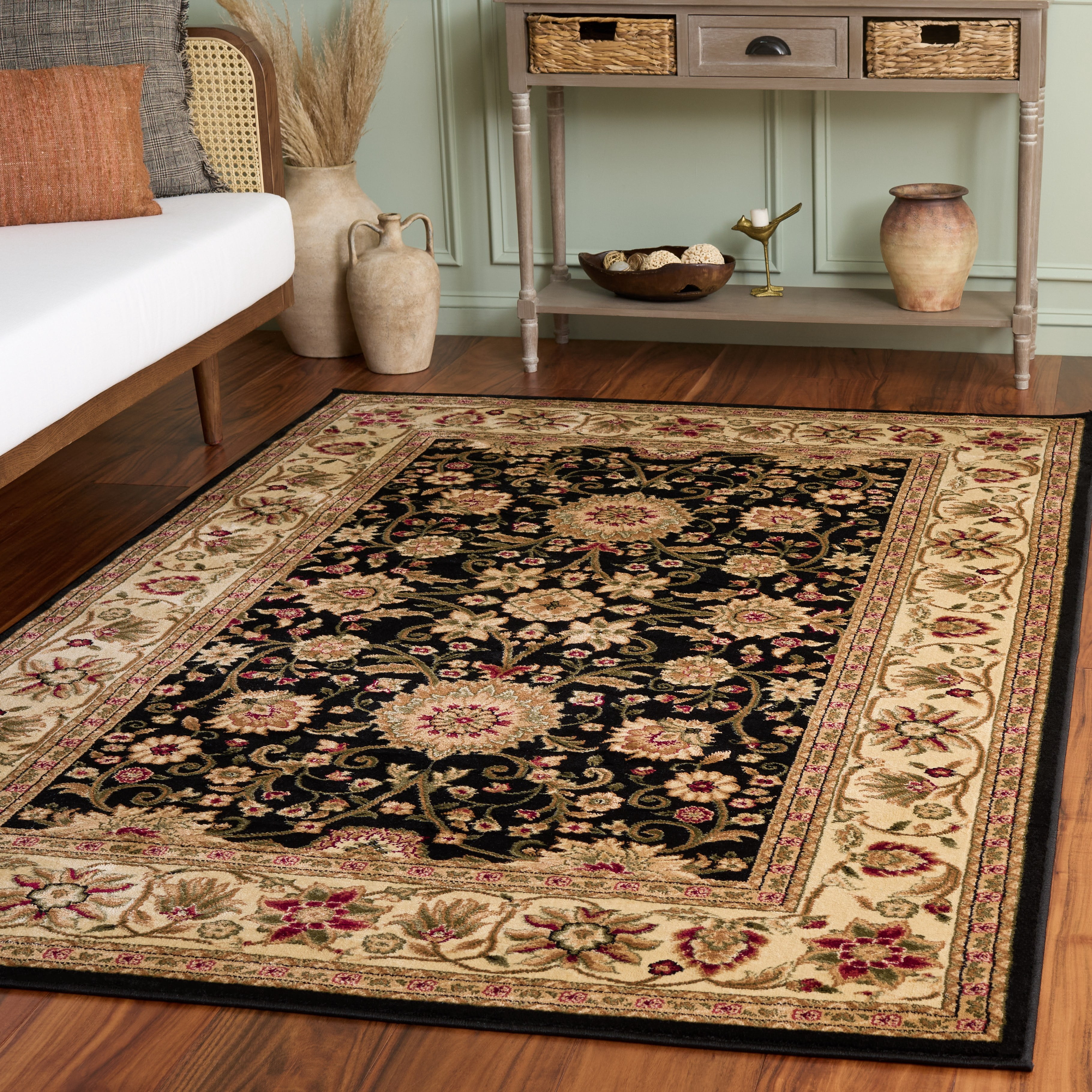 Safavieh Lyndhurst Victoria Floral Area Rug, Black/Ivory, 5'3" x 7'6"