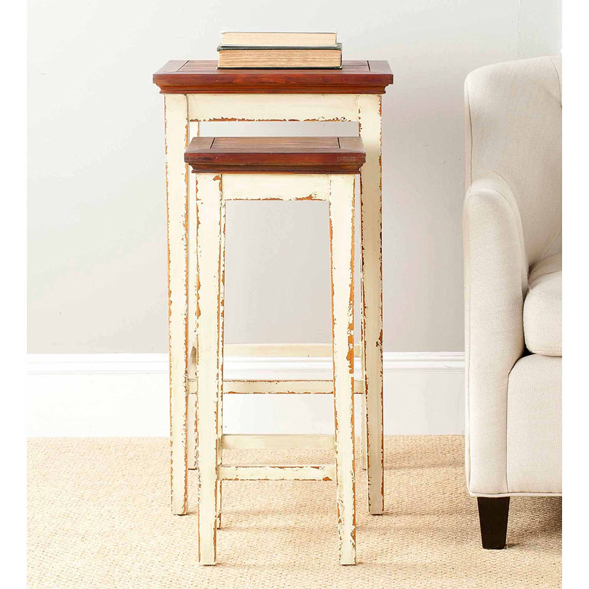 SAFAVIEH Lynne Nesting Rustic Classic Tables, White/Brown, Set of 2