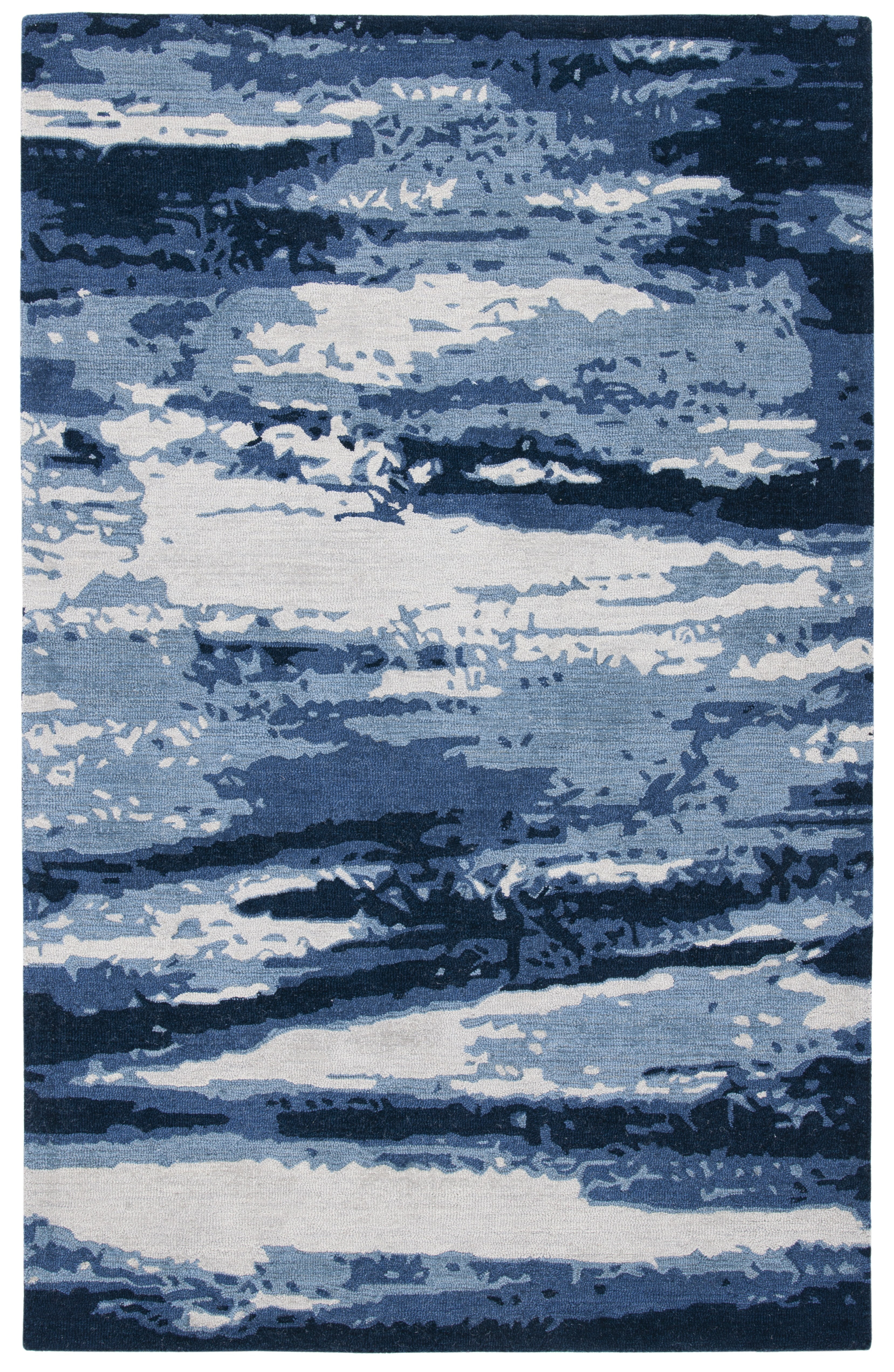 Blue and Ivory Hand-Tufted Wool 8' x 10' Area Rug