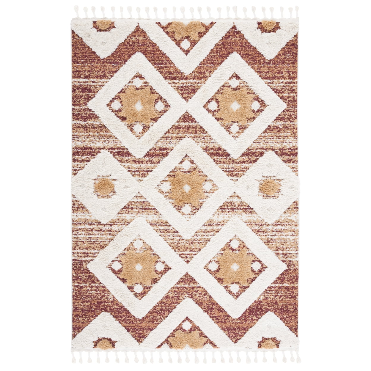 Ivory and Rust Diamond Braided Shag Area Rug