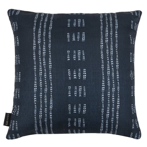 SAFAVIEH Madelyn 16" x 16" Dark Striped Plush Pillow, Deep Blue/White